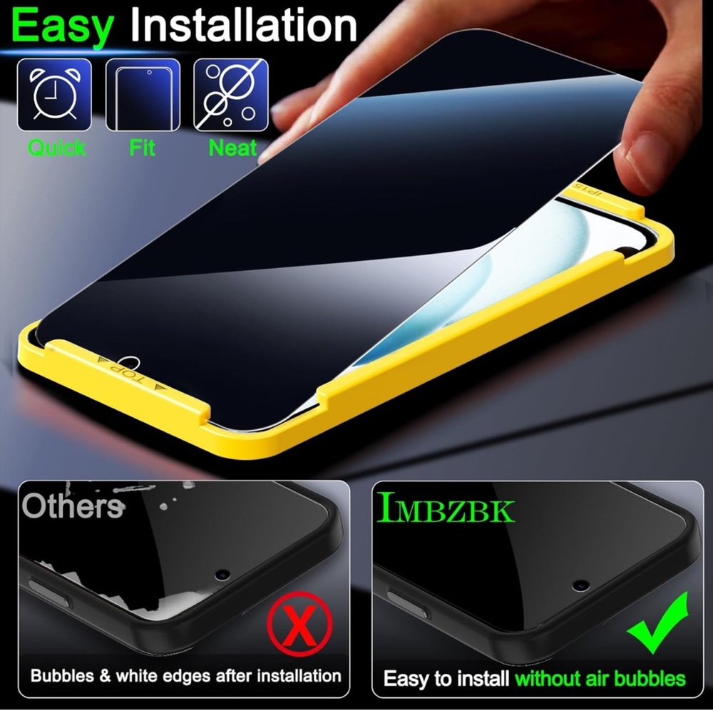 IMBZBK 4 Pack Privacy Screen Protector for iPhone 15 Tempered Glass